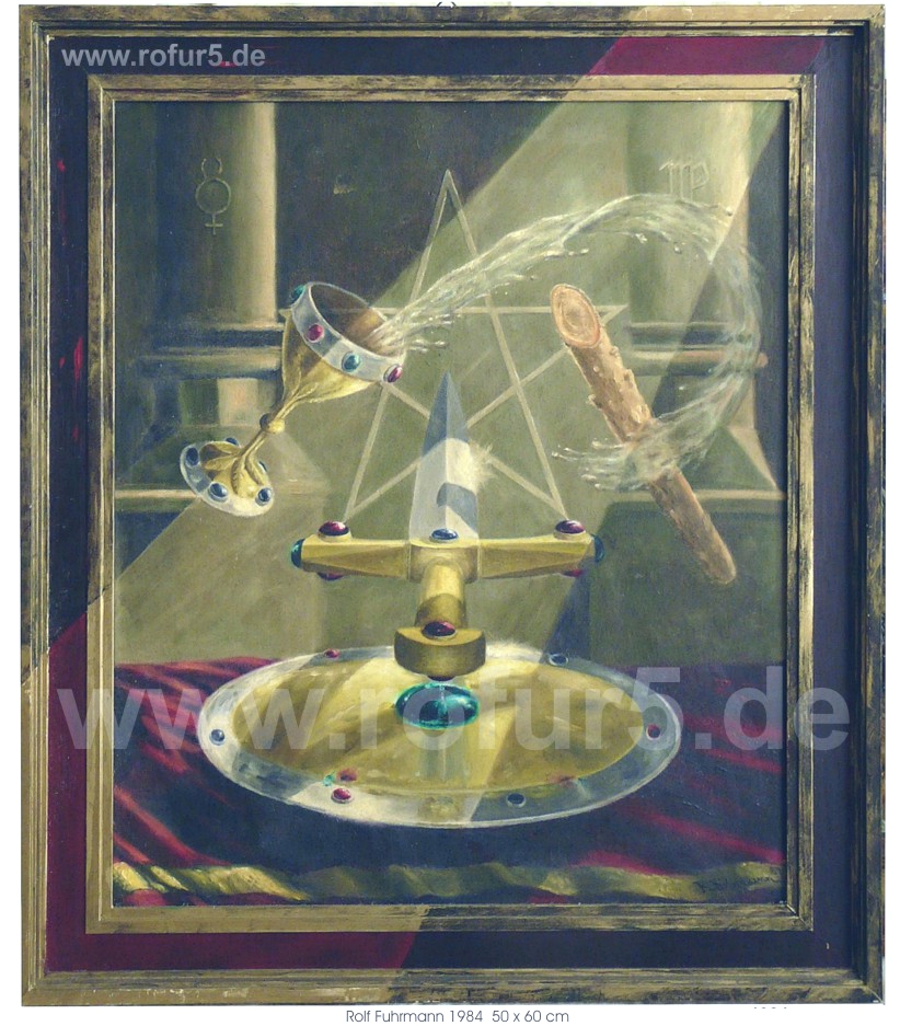 Rolf Fuhrmann: Tarot-Symbole. Bildflche ohne Rahmen: 50x60 cm, 1984.