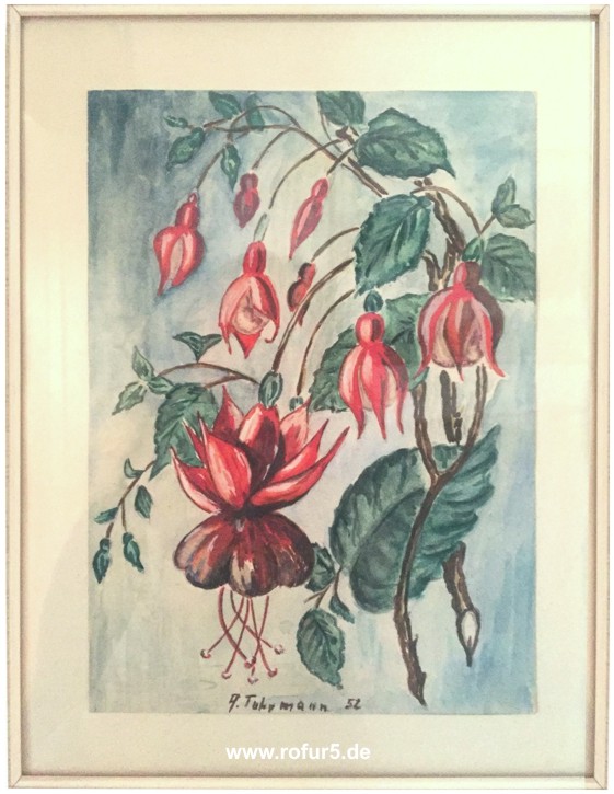 Mein Vater Fred Fuhrmann: Wasserfarbenbild mit roten Blumen, 1952