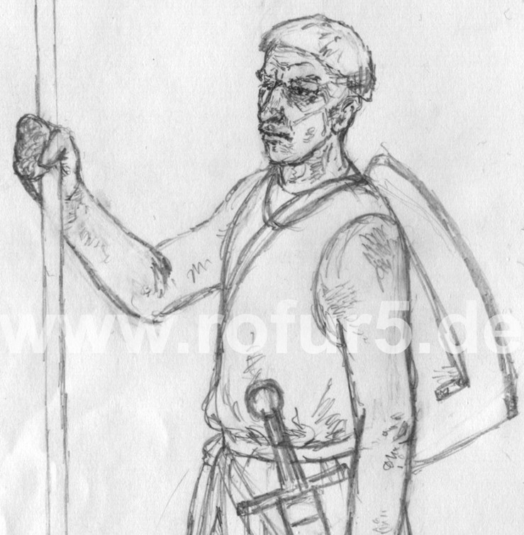 Bleistiftskizze eines Ritters - Vorbereitung für eine farbige Figur (Rolf Fuhrmann)