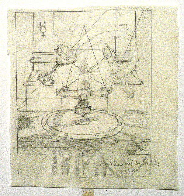 Rolf Fuhrmann: Ölbild "Tarot-Symbole", Entwurfszeichnung.